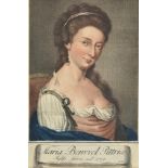 A late 18th century hand tinted print depicting the English painter Mary Benwell (1739-1800)