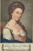 A late 18th century hand tinted print depicting the English painter Mary Benwell (1739-1800)