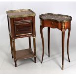 A late 19th century French mahogany and gilt metal mounted marble top bedside table