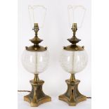 Lighting to include a pair of modern glass and gilt metal mounted table lamps