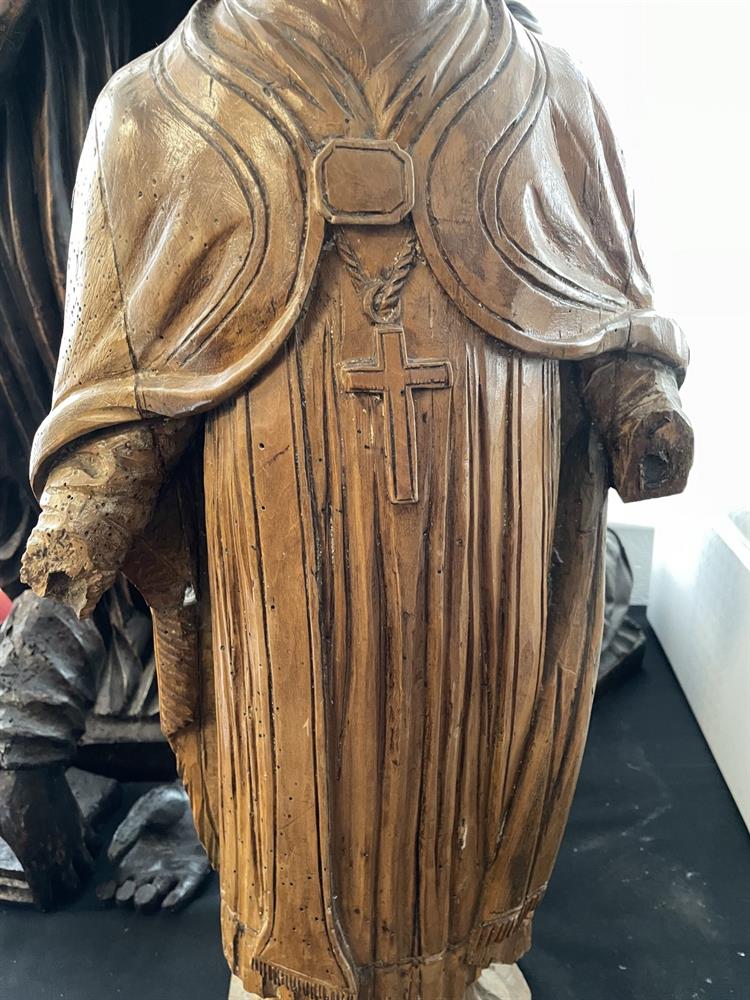 A South German sculpted softwood model of a Bishop Saint - Image 5 of 9