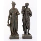 A pair of 'bronzed' plaster figures of Hebe and Diana of Gabii