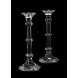 A pair of moulded clear glass candlesticks by Val Saint Lambert