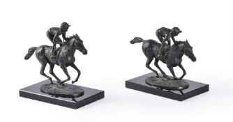 λ David Cornell (Contemporary)- two bronze racehorses studies titled 'Champion Finish'