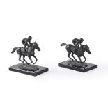 λ David Cornell (Contemporary)- two bronze racehorses studies titled 'Champion Finish'