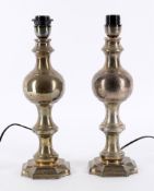 A pair of modern silver plated lamp bases