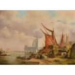 Manner of E W Cooke (20th century) 'Barges on the Thames with the Palace of Westminster beyond'