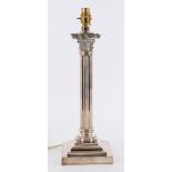 A silver plated Corinthian column candlestick lamp base