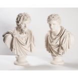 Two large modern resin 'marble' busts of Romans