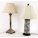 A columnar silver plated table lamp