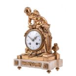 A French gilt metal and marble mounted mantel clock