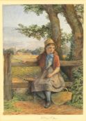 Circle of John Absolom (British 1815-1895), 'Girl seated on a stile with a basket'