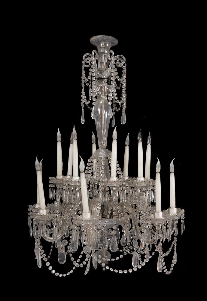 A glass sixteen branch chandelier