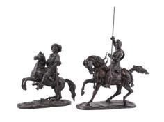 Two bronze groups of figures on horseback