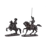 Two bronze groups of figures on horseback