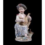 A Meissen figure of a girl playing the lute