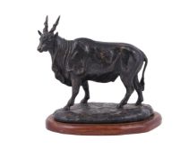 Attributed to Mike Barlow (American) a patinated bronze model of a bull Eland