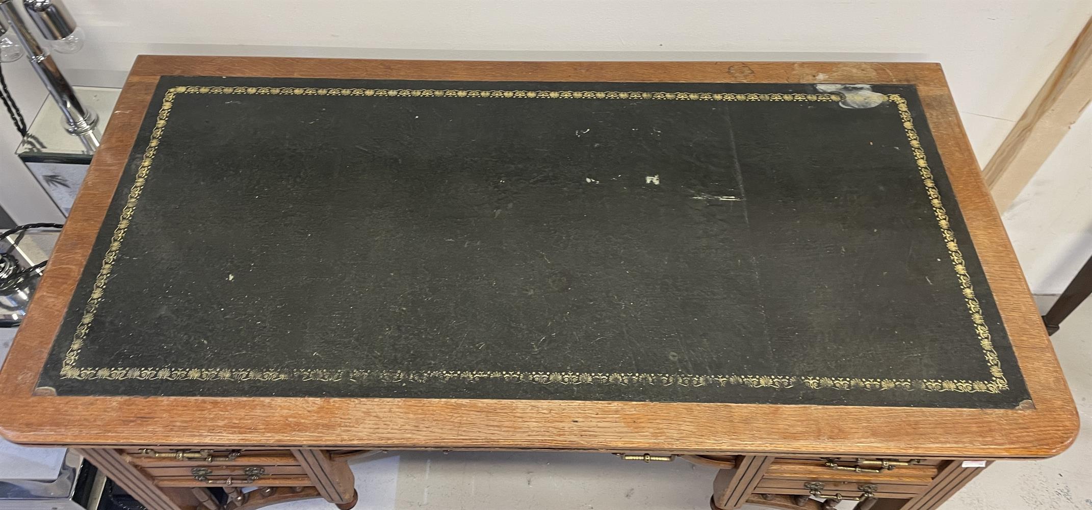 Late Victorian oak and part ebonised Aesthetic movement desk - Image 3 of 9