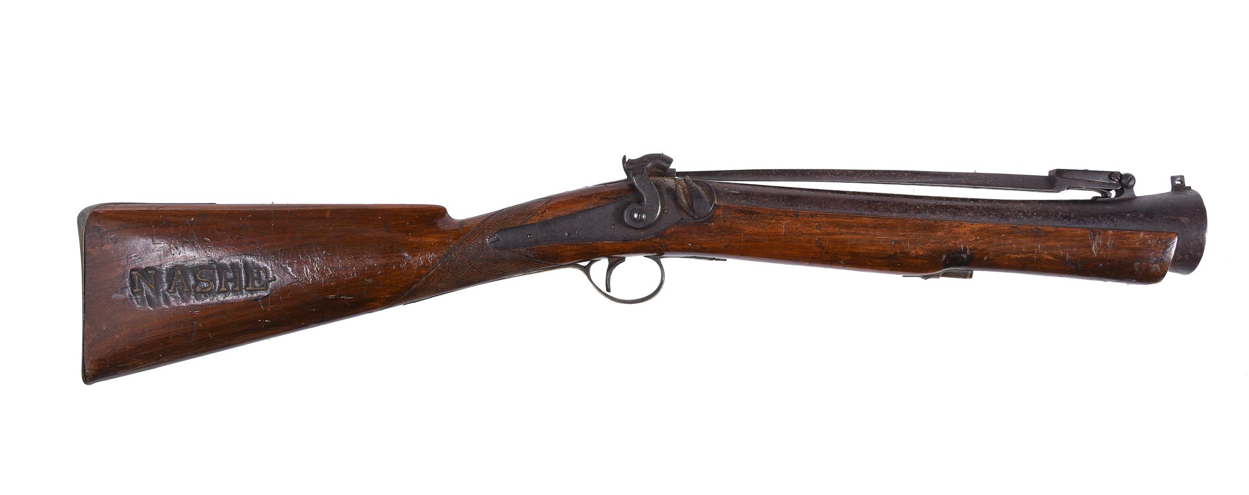 An iron barrelled percussion lock blunderbuss with spring bayonet