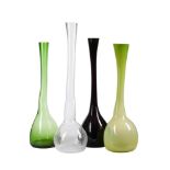 A group of four Belgian L'an Vert art glass vases
