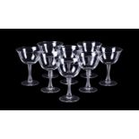 Lalique, Crystal Lalique, Barsac, a set of fourteen small clear and frosted, champagne cups