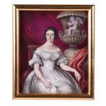 An English porcelain plaque painted with a portrait of a seated woman