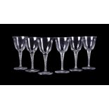 Lalique, Cristal Lalique, Treves, a clear glass table service of wine glasses,