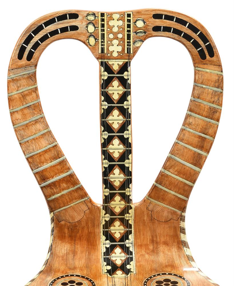 Musicale (guitar), a lithographed plywood 'lyre' side chair by Atelier Fornasetti - Image 2 of 5