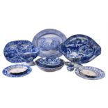 A miscellaneous selection of Staffordshire blue and white printed pottery