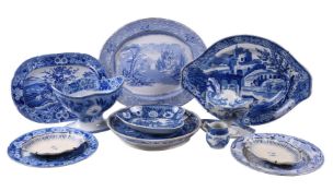 A miscellaneous selection of Staffordshire blue and white printed pottery