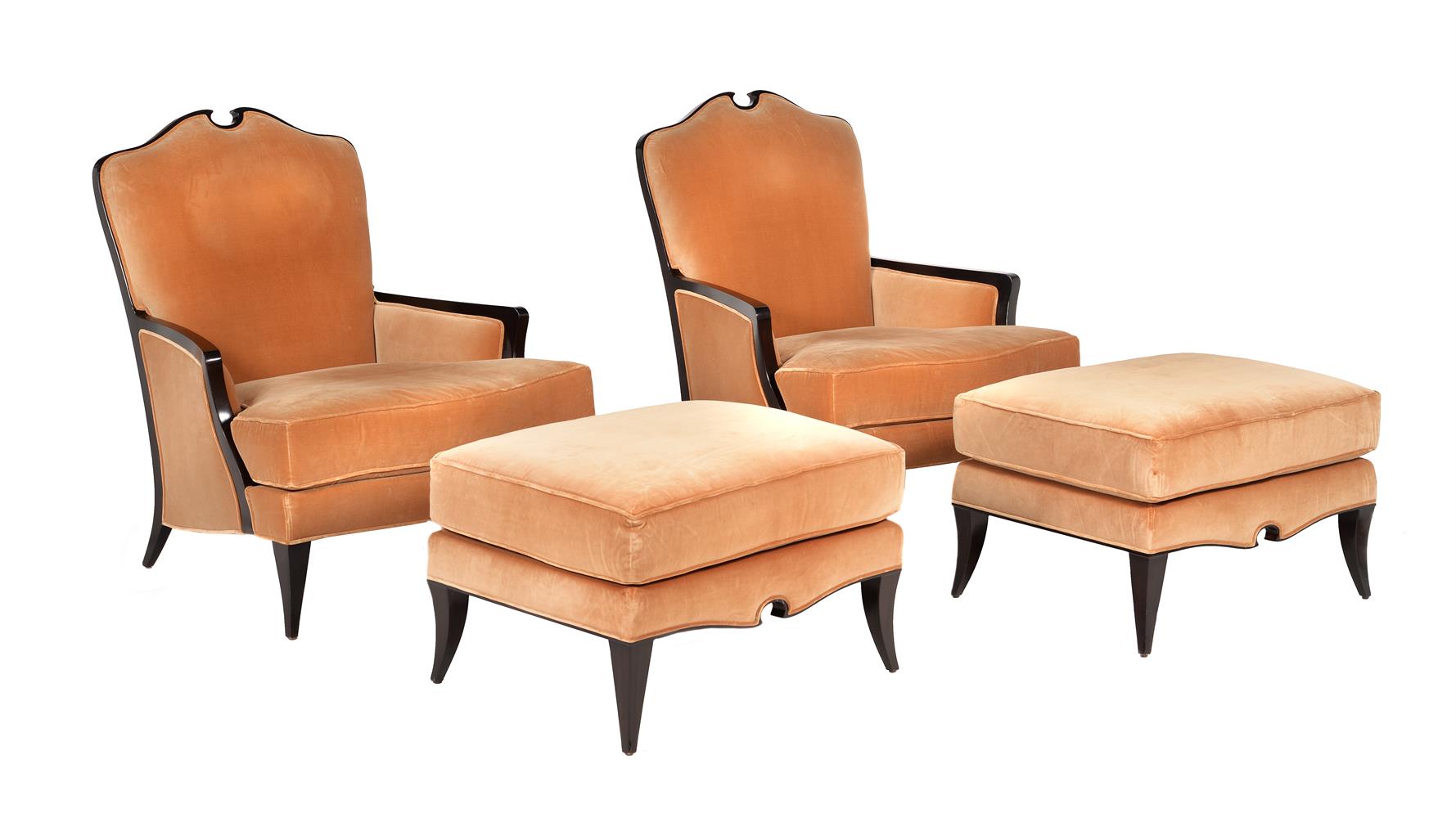 A suite of lacquered Christopher Guy seat furniture in caramel upholstery