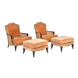 A suite of lacquered Christopher Guy seat furniture in caramel upholstery