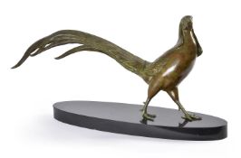 A patinated bronze model of an Oriental 'fancy' pheasant