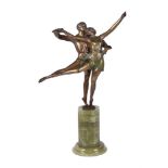 Bruno Zach, Pair of Dancers, an Art Deco cold painted bronze group of dancers