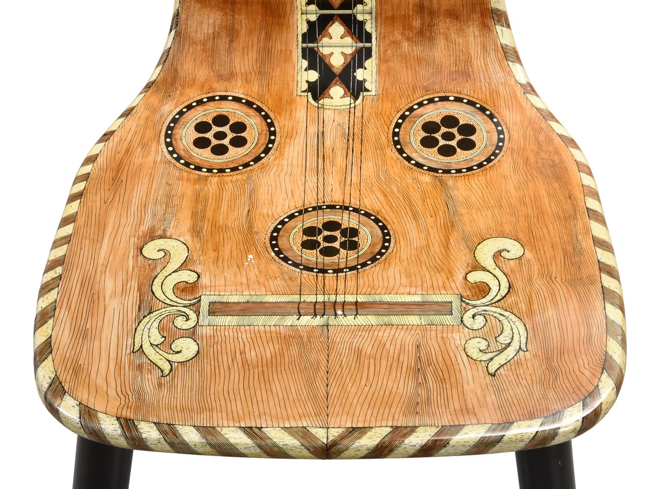 Musicale (guitar), a lithographed plywood 'lyre' side chair by Atelier Fornasetti - Image 3 of 5