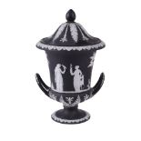 A Wedgwood black-dip Jasper two handled urn and cover