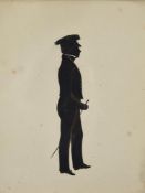 A pair of Victorian silhouettes each depicting a young boy holding a cane