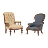 A Victorian mahogany and upholstered armchair