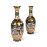 A pair of Japanese cloisonné slender baluster vases