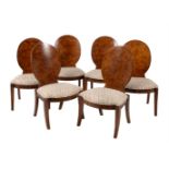 A set of twelve burr walnut and upholstered dining chairs in Art Deco style
