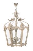 A distressed white painted hall lantern chandelier
