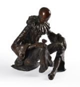 λ Benson Landes (1927-2013), Clown, a bronze figure of a seated Harlequin,