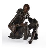 λ Benson Landes (1927-2013), Clown, a bronze figure of a seated Harlequin,