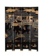 A Chinese black and coromandel lacquer four fold screen