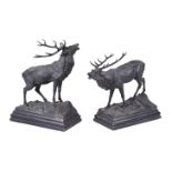 A pair of spelter models of stags