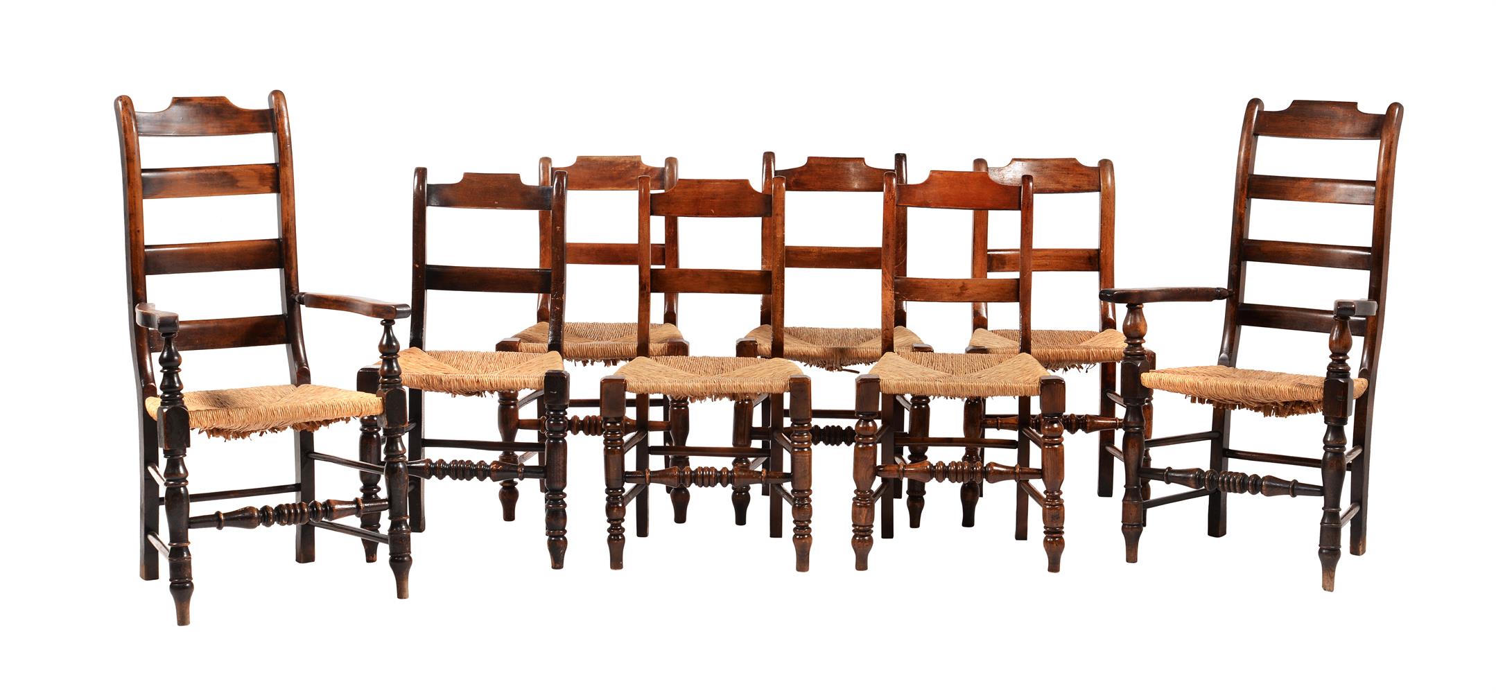 A harlequin set of eight kitchen or dining chairs