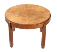 An Art Deco walnut low centre table