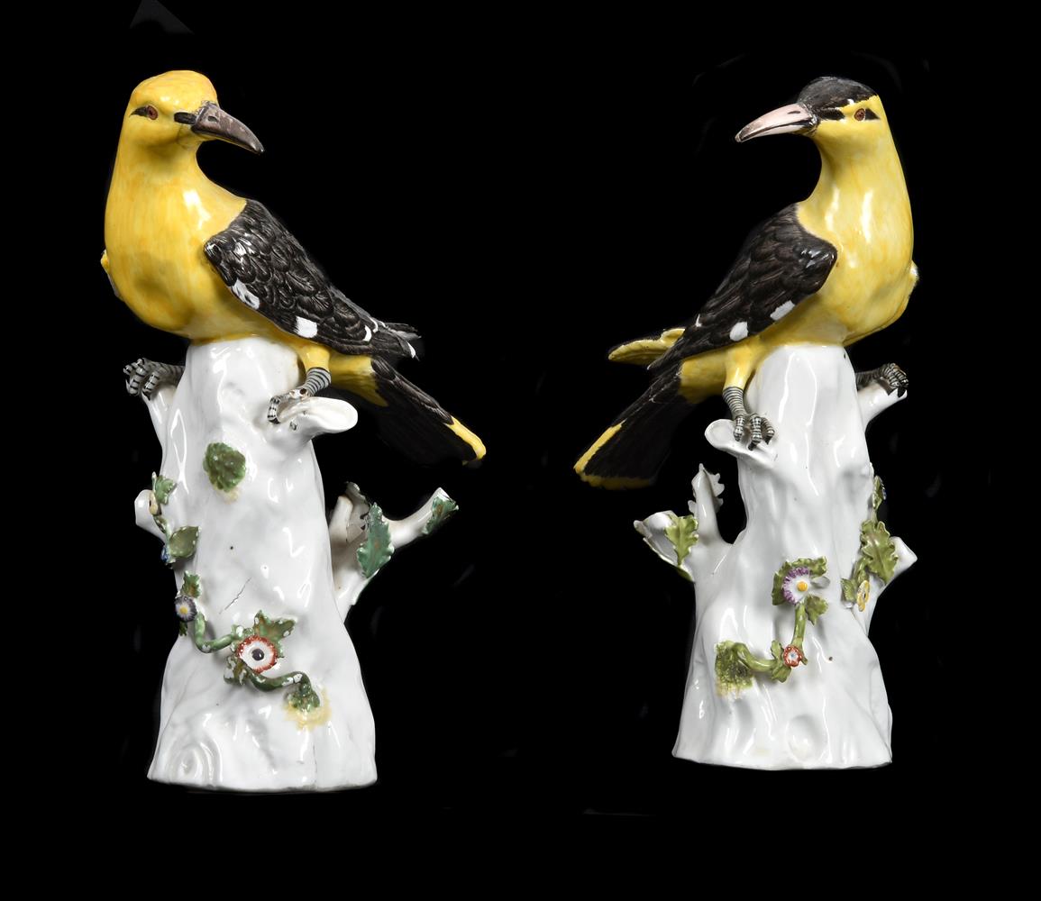 A pair of Meissen-style figures of Golden Orioles