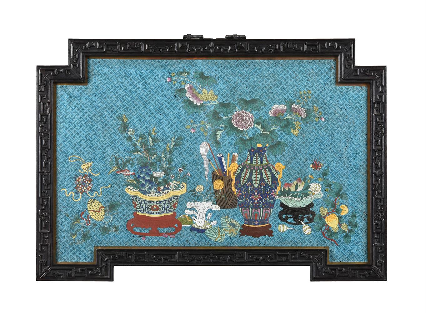 A large Chinese cloisonné enamel hanging wall panel