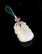 A Chinese pale celadon jade 'double gourd' pendant